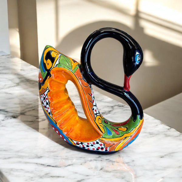 Hand Painted Elegant Talavera Swan Sculpture Figure (Varying Design)