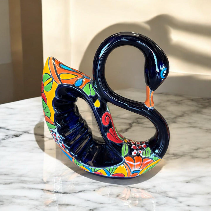 Hand Painted Elegant Talavera Swan Sculpture Figure (Varying Design)