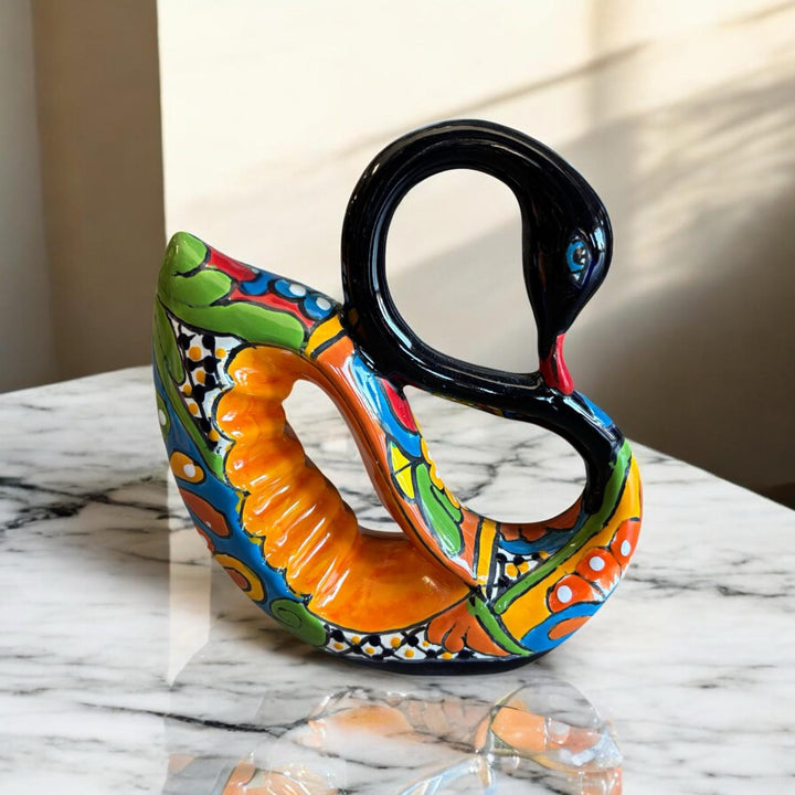 Hand Painted Elegant Talavera Swan Sculpture Figure (Varying Design)