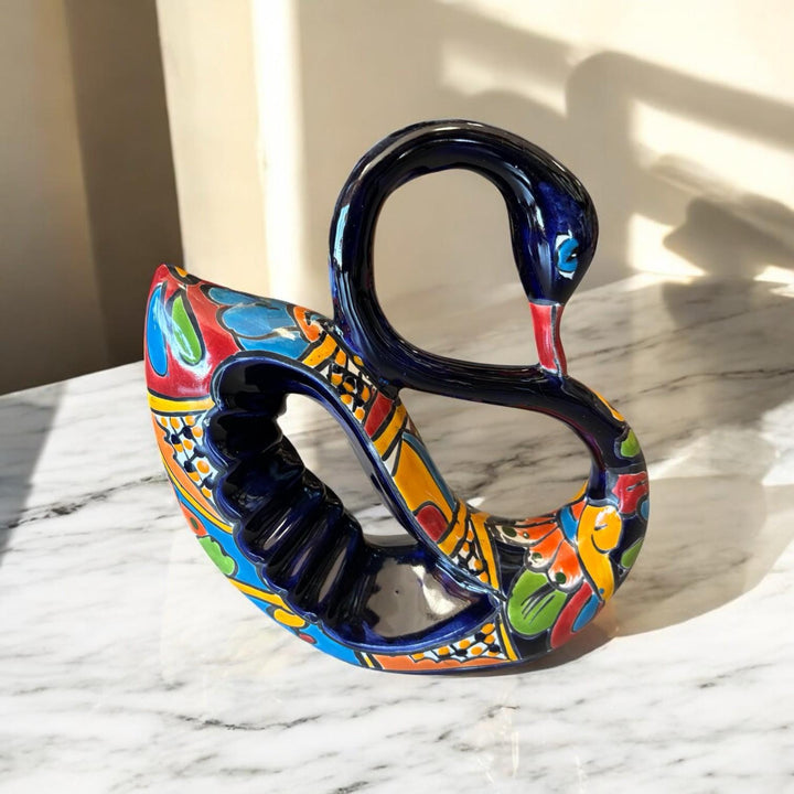 Hand Painted Elegant Talavera Swan Sculpture Figure (Varying Design)