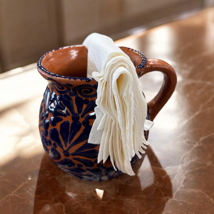 Hand Painted Talavera Dark Brown and Blue Napkin Holder