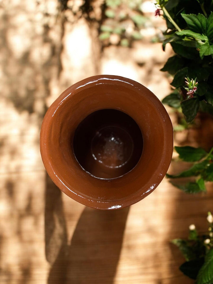 Hand Painted Talavera Brown and White Rustic Floral Vase
