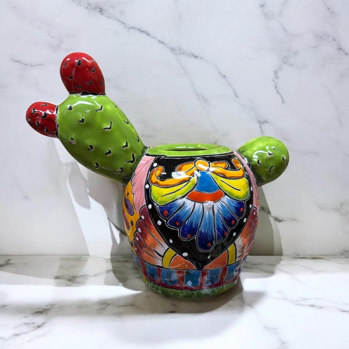 Cute Hand Painted Mexican Talavera Fruit Cactus Planter Pot – Assorted Colors (Varying Design)