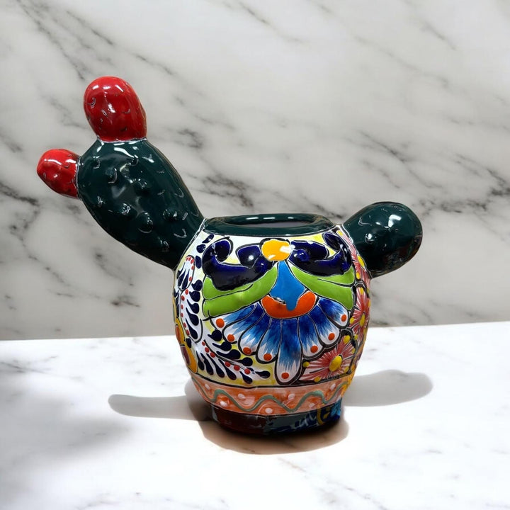 Cute Hand Painted Mexican Talavera Fruit Cactus Planter Pot – Assorted Colors (Varying Design)