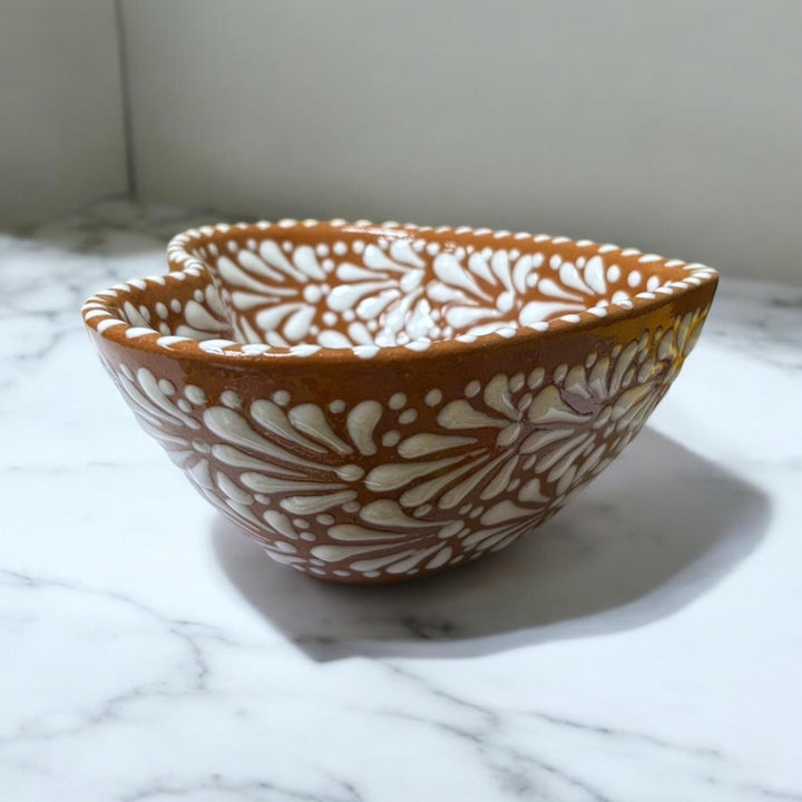 Hand Painted Talavera Brown and White Heart Cereal Bowl – Set of 2