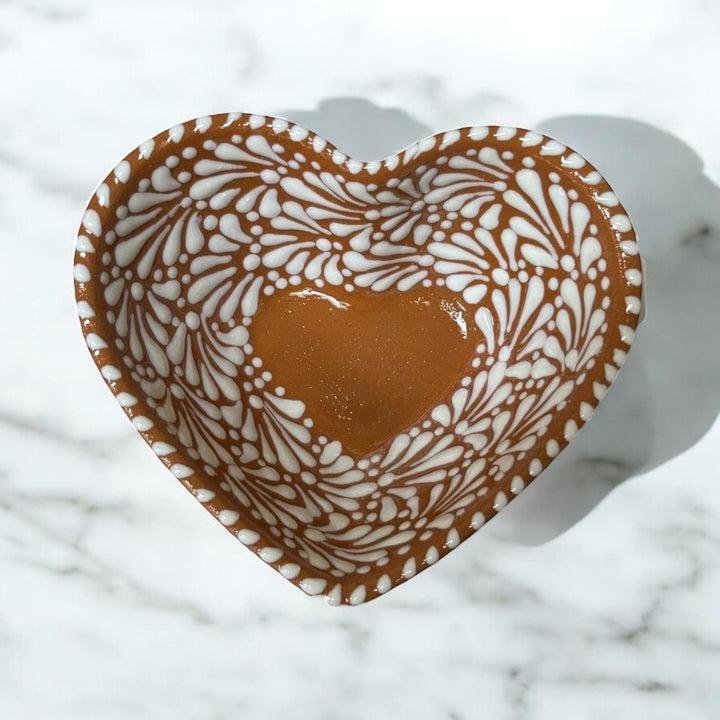 Hand Painted Talavera Brown and White Heart Cereal Bowl – Set of 2