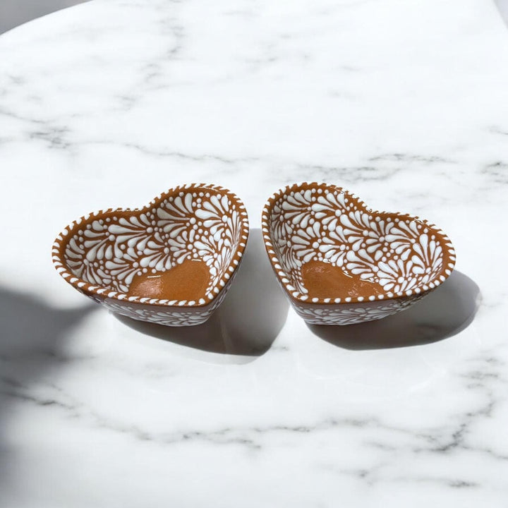 Hand Painted Talavera Brown and White Heart Cereal Bowl – Set of 2