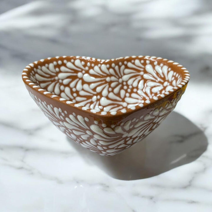 Hand Painted Talavera Brown and White Heart Cereal Bowl – Set of 2