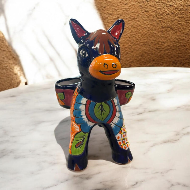 Hand Painted Mexican Talavera Donkey Planter Pot – Assorted Colors (Varying Design)