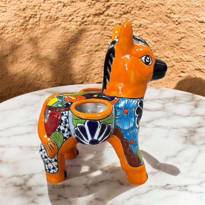 Hand Painted Mexican Talavera Donkey Planter Pot – Assorted Colors (Varying Design)
