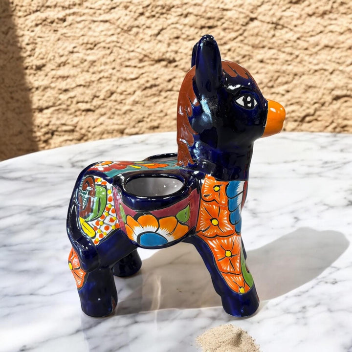 Hand Painted Mexican Talavera Donkey Planter Pot – Assorted Colors (Varying Design)