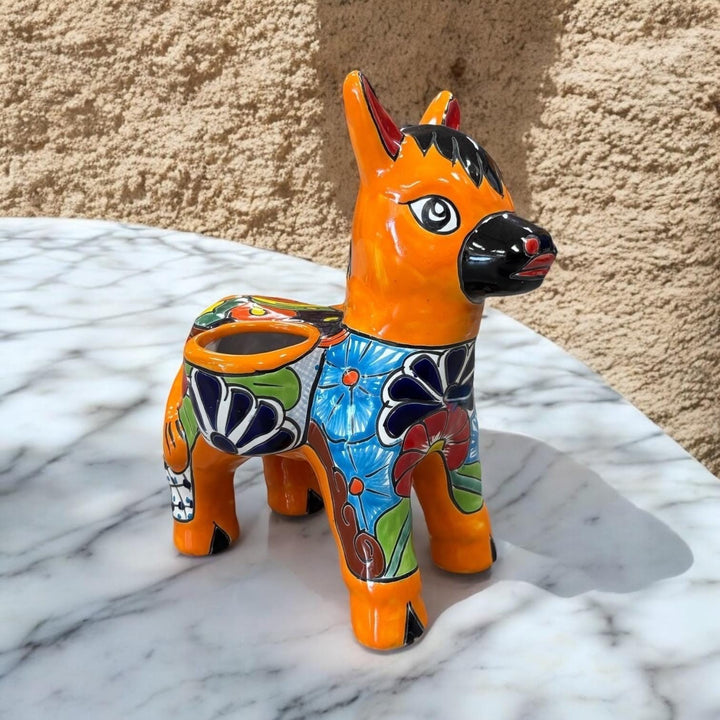 Hand Painted Mexican Talavera Donkey Planter Pot – Assorted Colors (Varying Design)