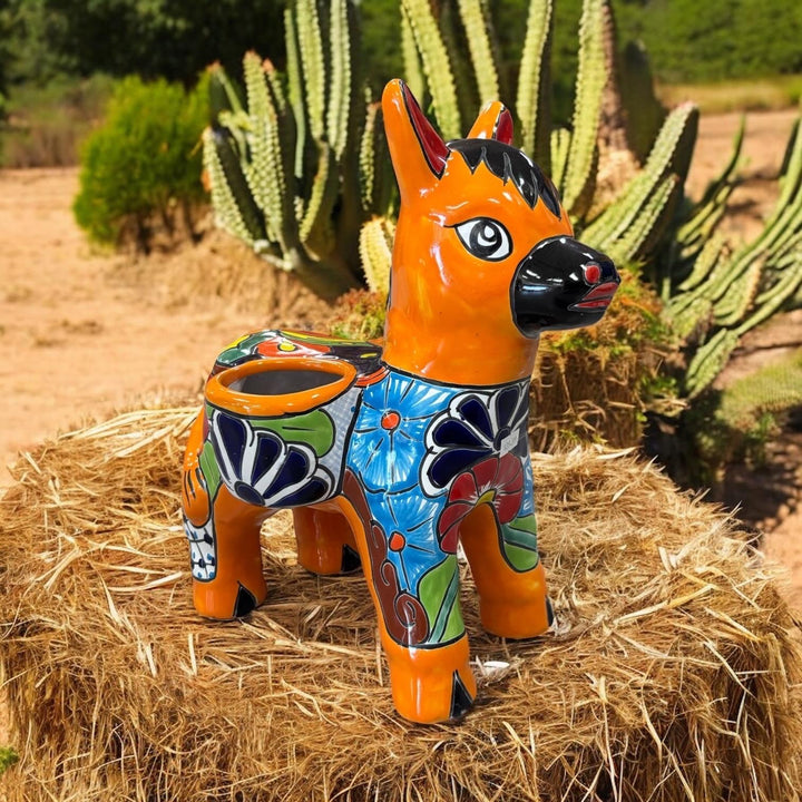 Hand Painted Mexican Talavera Donkey Planter Pot – Assorted Colors (Varying Design)