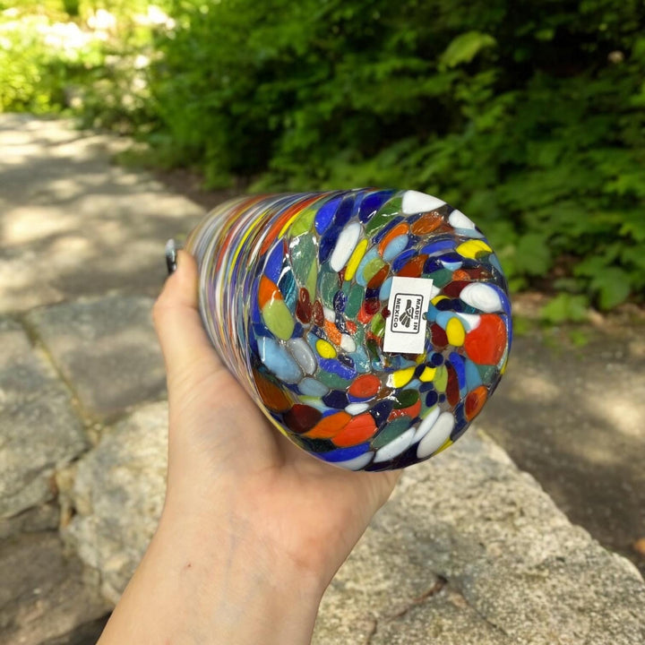 Hand Blown Mexican Colorful Swirl Large Tumbler Glass “Vaso Grande de Remolino Colorido” (Set of 2)
