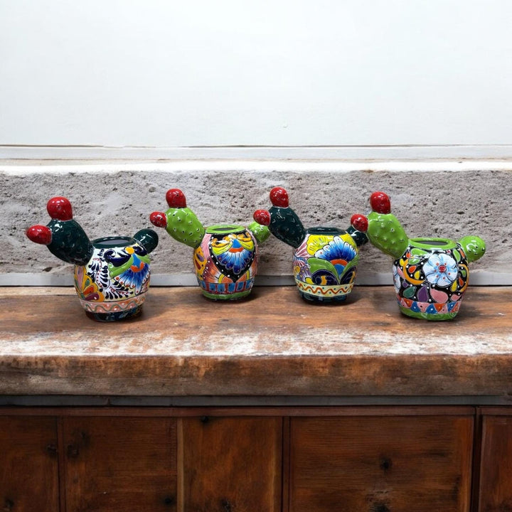Cute Hand Painted Mexican Talavera Fruit Cactus Planter Pot – Assorted Colors (Varying Design)