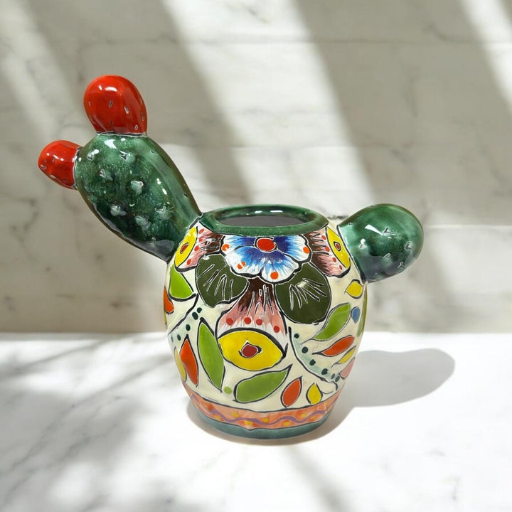 Cute Hand Painted Mexican Talavera Fruit Cactus Planter Pot – Assorted Colors (Varying Design)