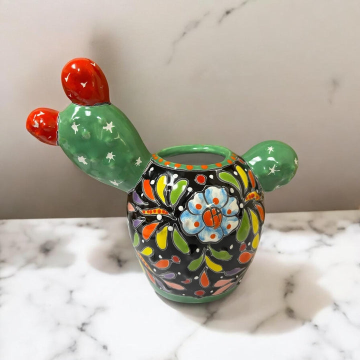Cute Hand Painted Mexican Talavera Fruit Cactus Planter Pot – Assorted Colors (Varying Design)