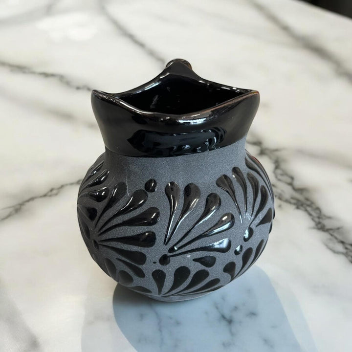 Hand Painted Mexican Black Clay Milk Creamer Small Pitcher — Cielito Lindo Inspired