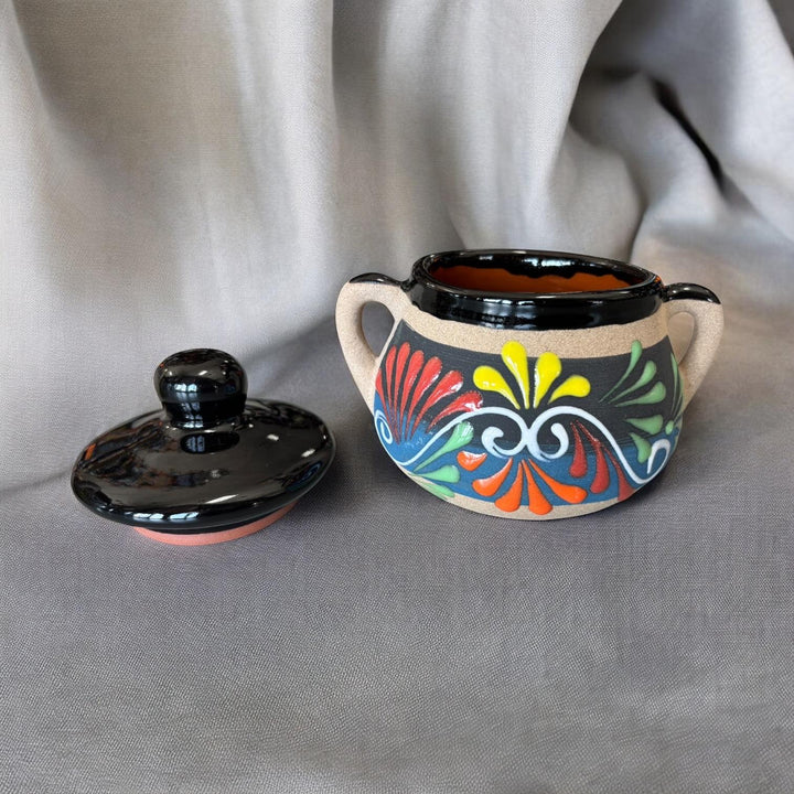 Hand Painted Floral Mexican Sugar Bowl with Lid “Azucarera” – Assorted Colors