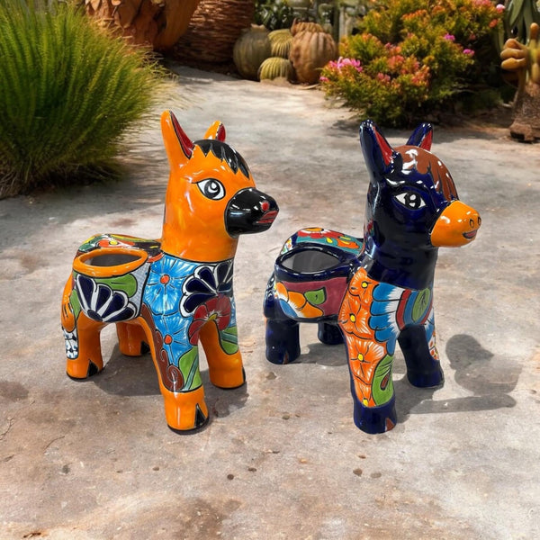 Hand Painted Mexican Talavera Donkey Planter Pot, Assorted Colors (Varying Design) – Free Shipping (Contiguous U.S. Only)