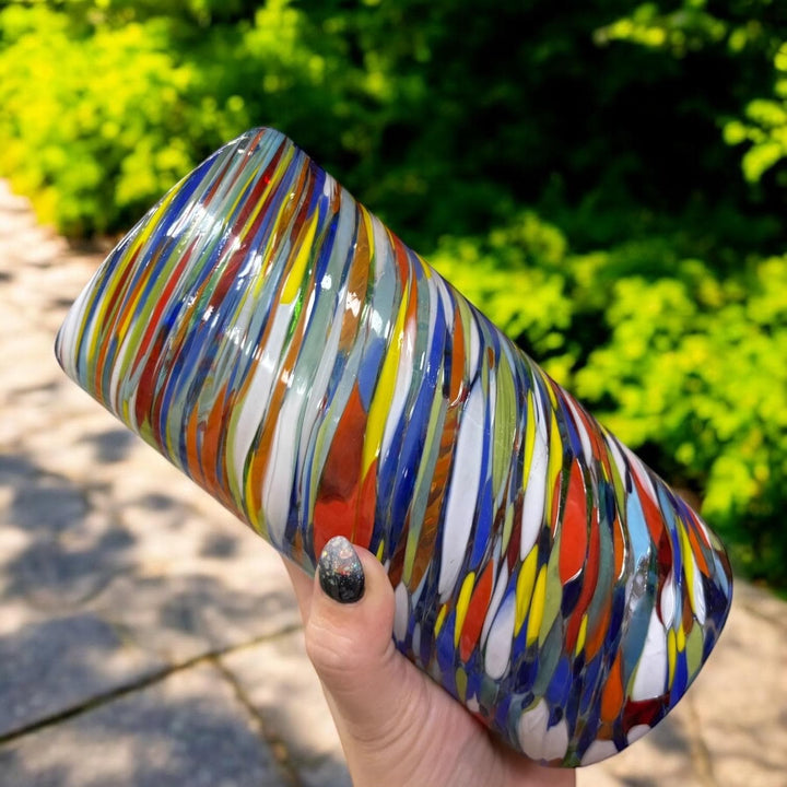 Hand Blown Mexican Colorful Swirl Large Tumbler Glass “Vaso Grande de Remolino Colorido” (Set of 2)
