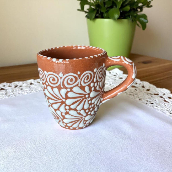 Hand Painted Talavera Rustic Brown and White Standard Coffee Mug (Cielito Lindo Inspired)