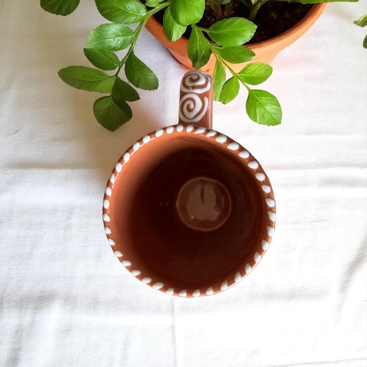 Hand Painted Talavera Rustic Brown and White Standard Coffee Mug (Cielito Lindo Inspired) – Set of 2