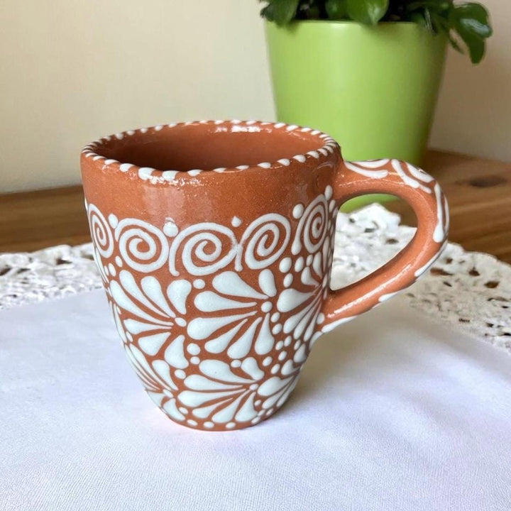 Hand Painted Talavera Rustic Brown and White Standard Coffee Mug (Cielito Lindo Inspired) – Set of 2