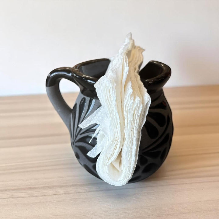 Hand Painted Black Clay and Black Mexican Rustic Napkin Holder (Cielito Lindo Inspired)