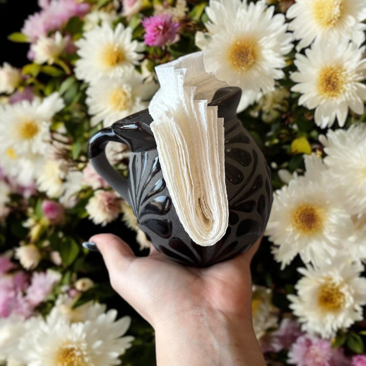 Hand Painted Black Clay and Black Mexican Rustic Napkin Holder (Cielito Lindo Inspired)