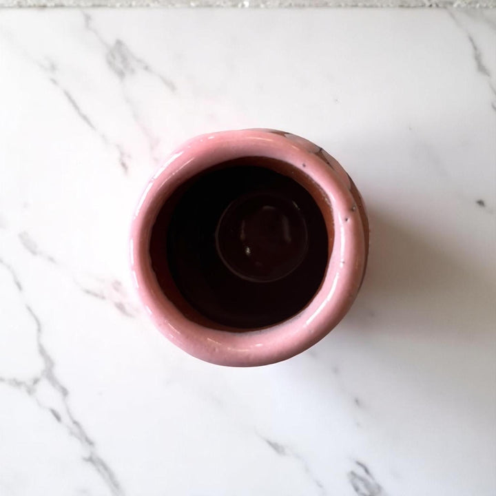 Hand Painted Mexican Brown Clay and Pink Rustic Shot Glass (Cielito Lindo Inspired) – Assorted Quantities