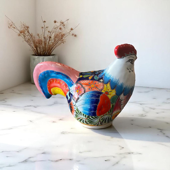 Cute Hand Painted Talavera Chicken Rooster Sculpture (Varying Design)