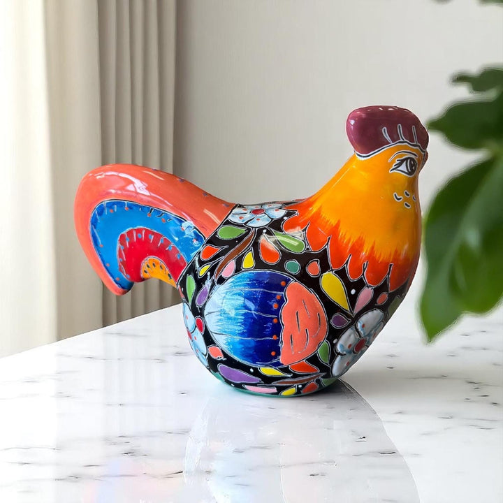 Cute Hand Painted Talavera Chicken Rooster Sculpture (Varying Design)