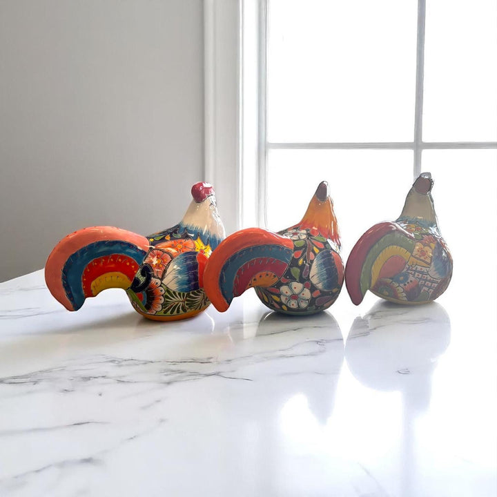 Cute Hand Painted Talavera Chicken Rooster Sculpture (Varying Design)