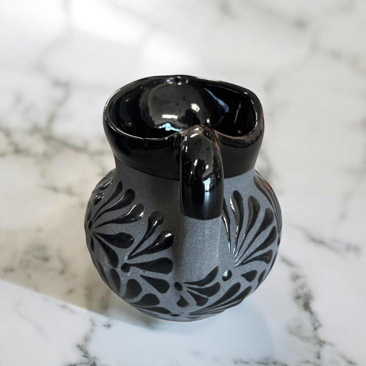 Hand Painted Mexican Black Clay Milk Creamer Small Pitcher — Cielito Lindo Inspired