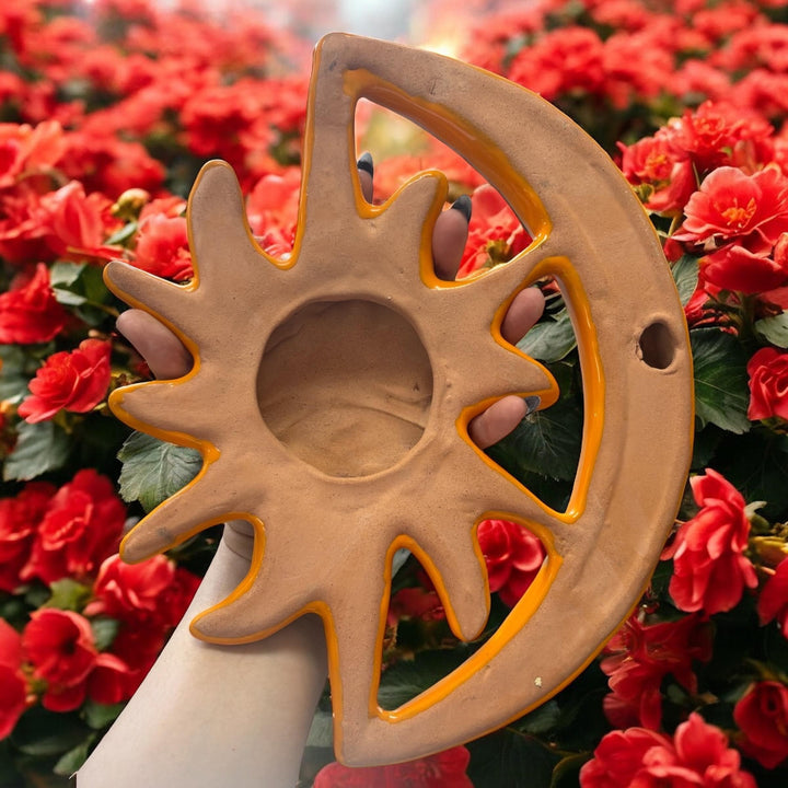 Beautiful Hand Painted Talavera Rustic Sleeping Sun & Crescent Moon Garden Wall Decor – Assorted Designs