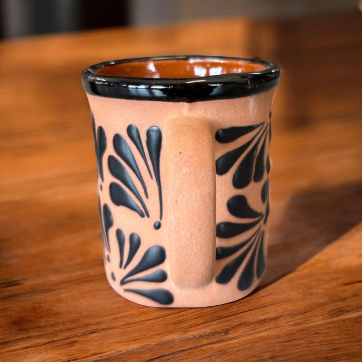Hand Painted Clay Brown and Black Mexican Squoval Mug with Handle (Cielito Lindo Inspired) – Set of 2