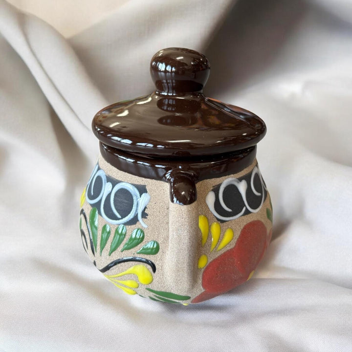 Hand Painted Floral Mexican Sugar Bowl with Lid “Azucarera” – Assorted Colors