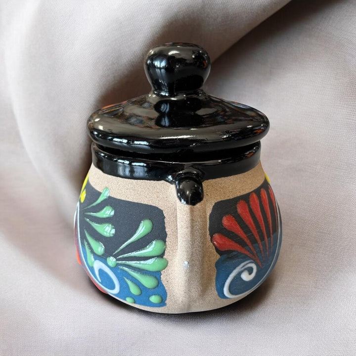 Hand Painted Floral Mexican Sugar Bowl with Lid “Azucarera” – Assorted Colors