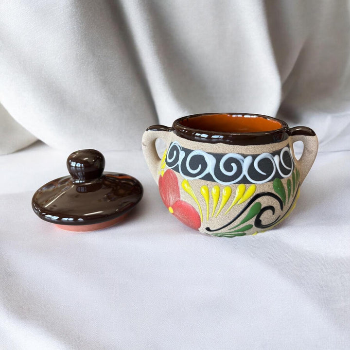 Hand Painted Floral Mexican Sugar Bowl with Lid “Azucarera” – Assorted Colors
