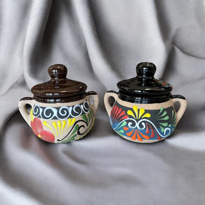 Hand Painted Floral Mexican Sugar Bowl with Lid “Azucarera” – Assorted Colors