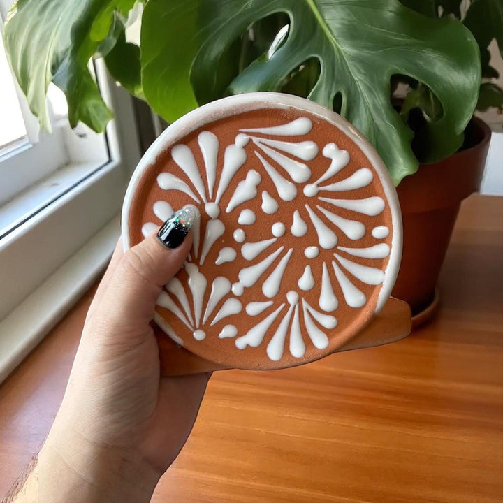 Hand Painted Mexican Rustic Round Brown & White Napkin Holder (Cielito Lindo Inspired) – Varying Design