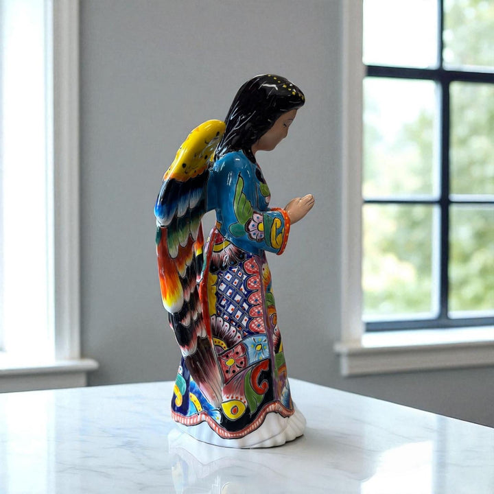 Beautiful Hand Painted Mexican Talavera Praying Guardian Angel Sculpture (Varying Design)