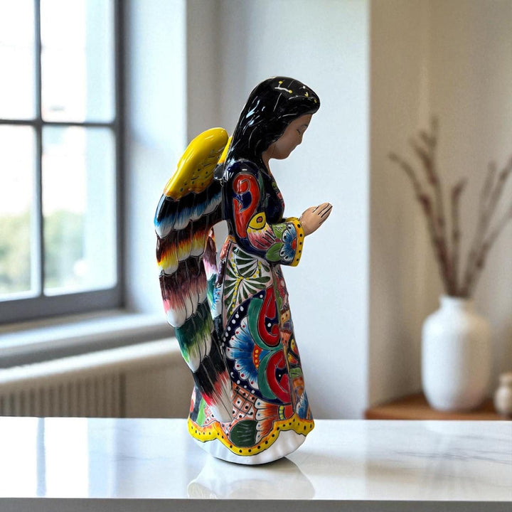 Beautiful Hand Painted Mexican Talavera Praying Guardian Angel Sculpture (Varying Design)