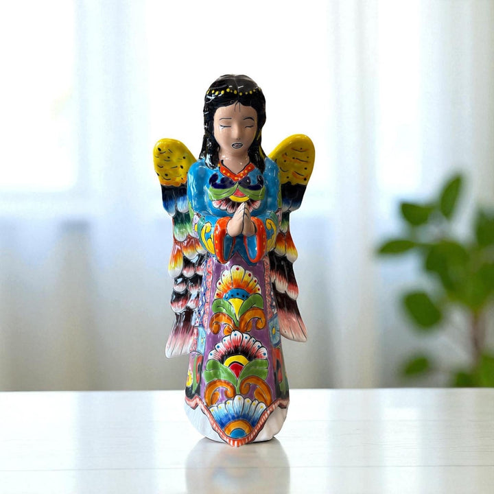 Beautiful Hand Painted Mexican Talavera Praying Guardian Angel Sculpture (Varying Design)