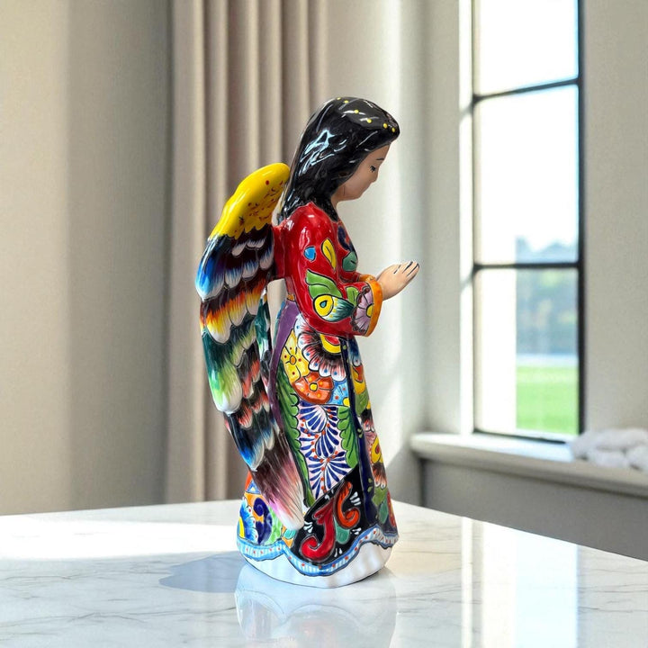 Beautiful Hand Painted Mexican Talavera Praying Guardian Angel Sculpture (Varying Design)