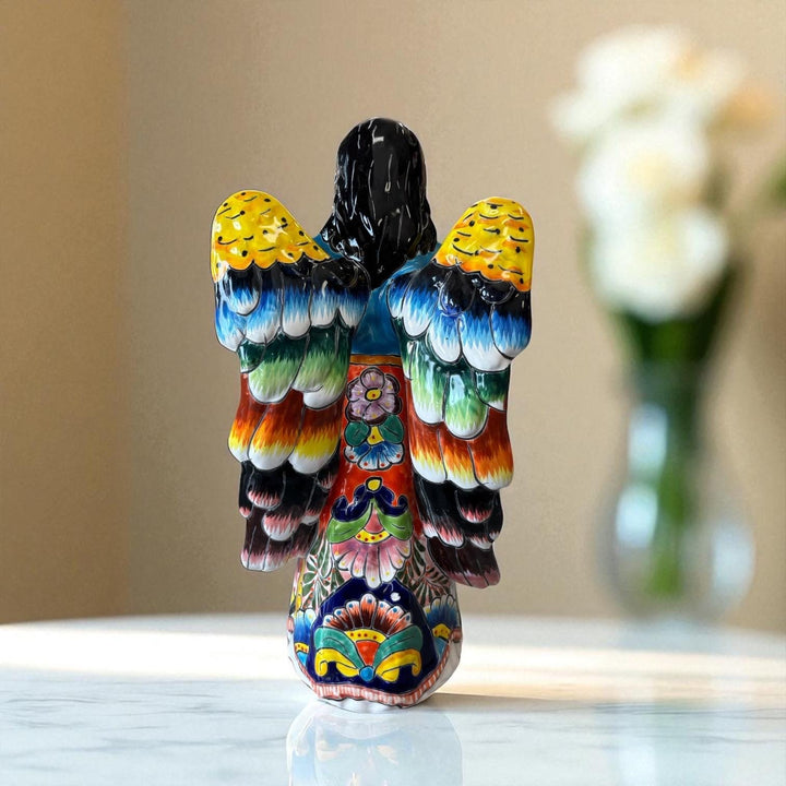 Beautiful Hand Painted Mexican Talavera Praying Guardian Angel Sculpture (Varying Design)