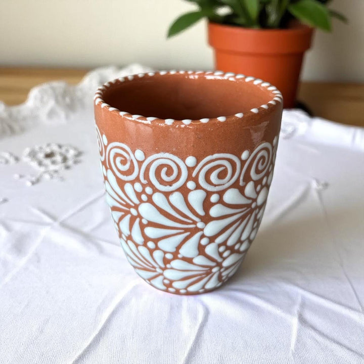 Hand Painted Talavera Rustic Brown and White Standard Coffee Mug (Cielito Lindo Inspired) – Set of 2