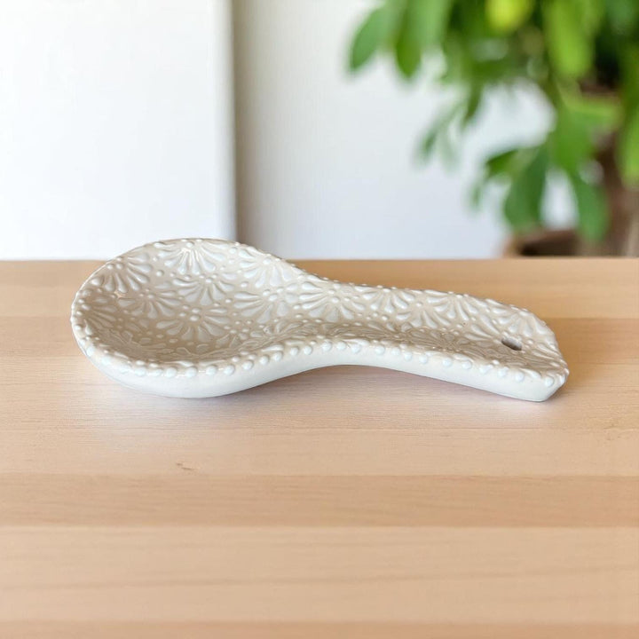 Hand Painted Ivory and White Mexican Spoon Rest (Cielito Lindo Inspired)
