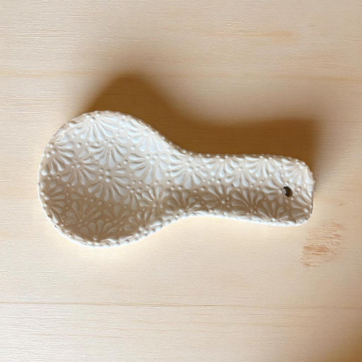 Hand Painted Ivory and White Mexican Spoon Rest (Cielito Lindo Inspired)